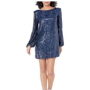 Steve Madden Dolorean Dress Navy Blue Sequined Mini Size Small 0963